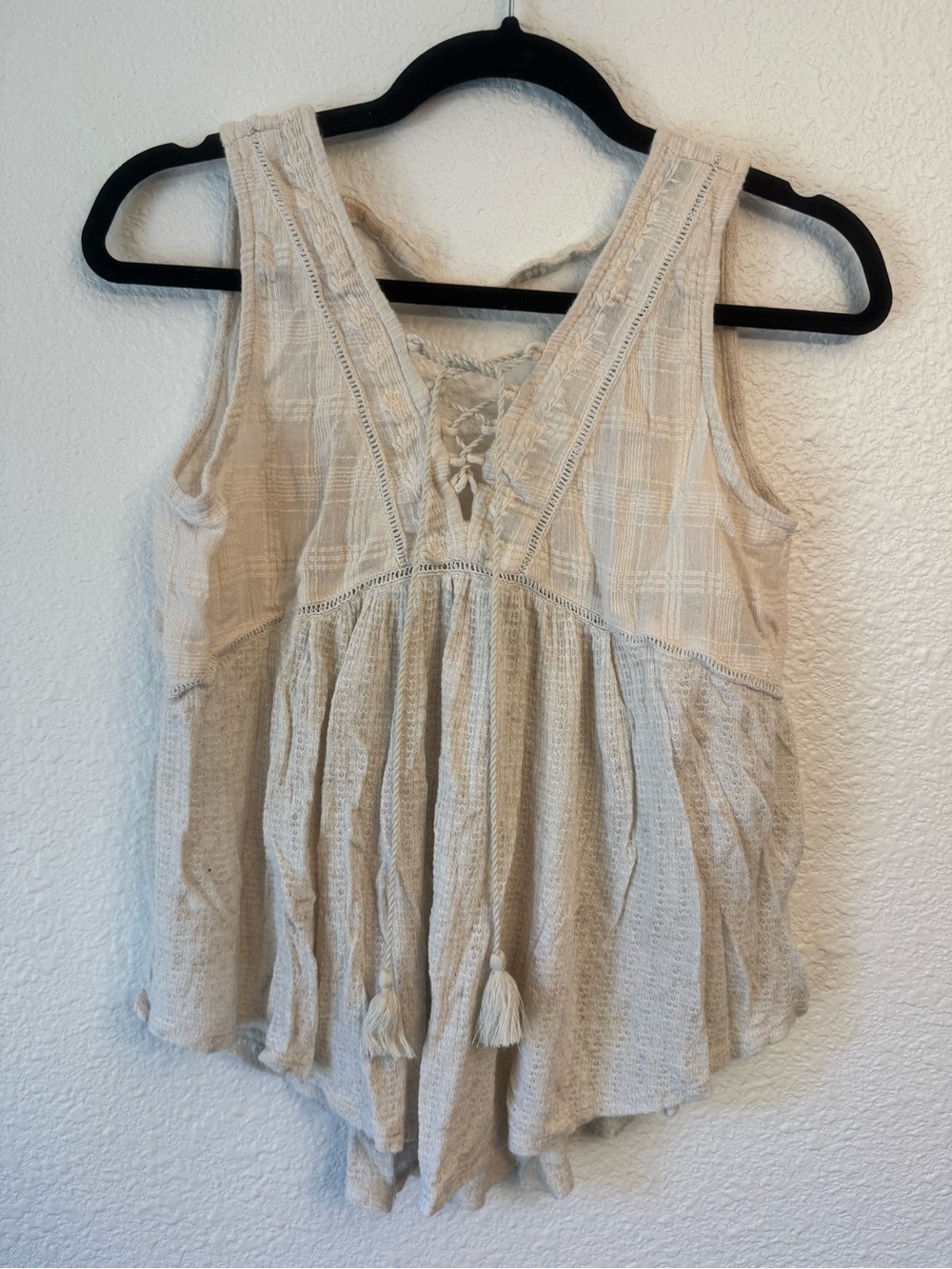 Lucky Brand Cream Lace-Up Boho Tank